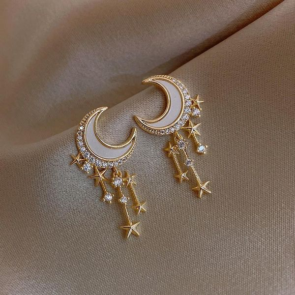 

dangle & chandelier fashion round star crystal earrings for women sweet water drop pendant earring girl party birthday jewelry gift, Silver