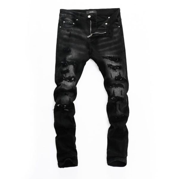 Мужские джинсы 2021 Высококачественные моды Streetwear Black для мужчин Письмо Брюки Хип-хоп Танцевальный клуб Skinny Trendy