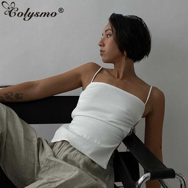 

colysmo cut out white invisible zipper solid color slim fit backless peplum women party club outfits fashion cami 210527