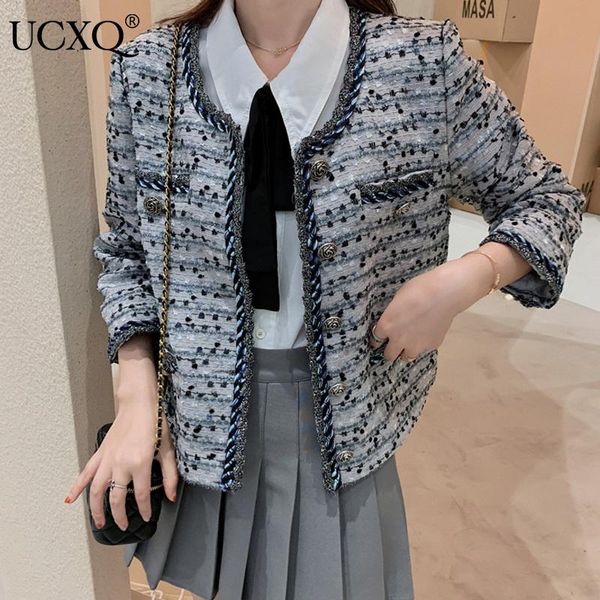 

women's jackets ucxq tweed coat short length weave o collar pockets celebrity vintagestyle 2021 autumn korean fashionable 23xy277, Black;brown