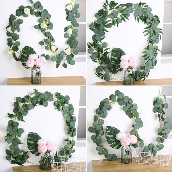 

2m/6.5ft artificial eucalyptus leaves garland with willow vines twigs rose flower ginkgo creeper for wedding party decor decorative flowers
