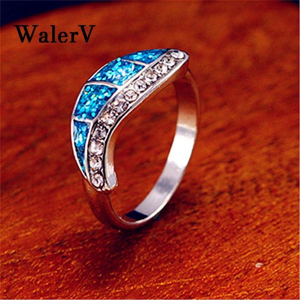 

wedding rings walerv ring fashion charm leaves imitation blue fire opal stone zircon jewelry for women finger, Slivery;golden