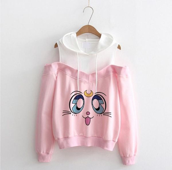 

sailor moon hoodie sweatshirt kawaii clothing women hoodies harajuku off shoulder clothes women's & sweatshirts, Black