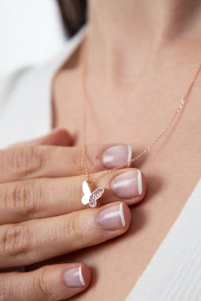 

chains bibury sterling silver 925 necklace women's white stone detailed butterfly model quality 2022