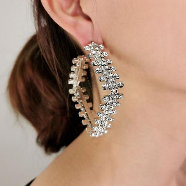 

hoop & huggie 65mm crystal big square earrings for women statement large rhinestones wedding luxury jewelry brincos, Golden;silver