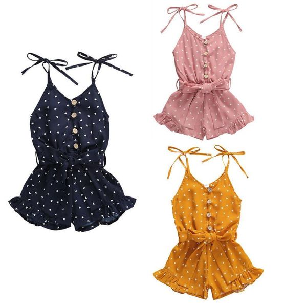 

jumpsuits 1-5 years baby girl summer romper heart dot printed tied spaghetti straps v-neck button open jumpsuit infant girls, Blue