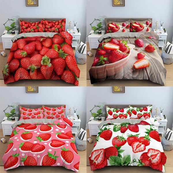 

bedding sets nordic style strawberry set red cover duvet and pillowcase bed 2/3pcs quilt covers eu/us/au size drop