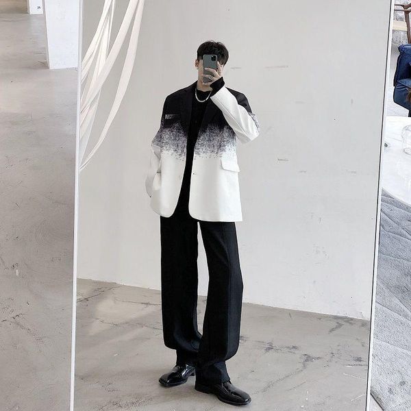 

men's jackets hybskr casual korean streetwear suit coat 2021 winter oversize man printing harajuku clothing, Black;brown