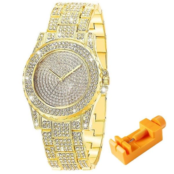 

luxury iced out watch with quartz movement crystal rhinestone diamond watches for women stainless steel wristwatch wristwatches, Slivery;brown