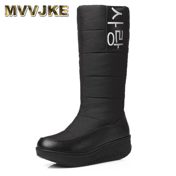 

boots mvvjke size 35-44 ladies snow wedges heels slip on women winter fur inside mid calf female sweet cotton shoes, Black