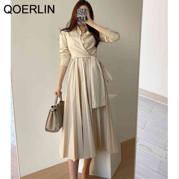 

dress minimalist french elegant lace up mid length women white pleated es long sleeve a-line shirts vestidos mujer, Black;gray