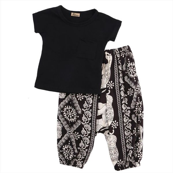 

cute infant toddler kids clothes baby boys girls outfits short sleeve pullover t shirt floral pants set 2 7y, White