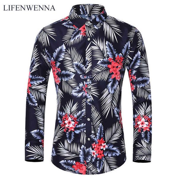 

lifenwenna plus size 5xl 6xl 7xl men's shirt autumn fashion flower printed long sleeve shirts men casual business office shirts 210528, White;black