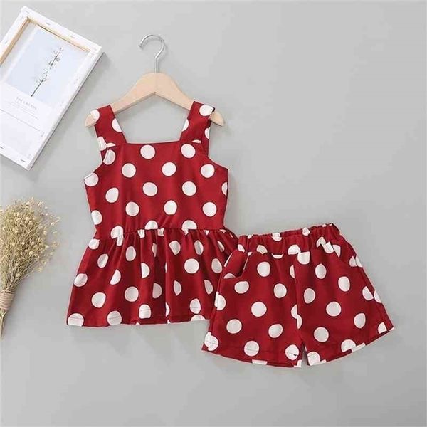 

lzh children clothing for girls sets summer toddler girls clothes dot print+shorts 2pcs sport suit kids clothes 2 5 6 year 210326, White