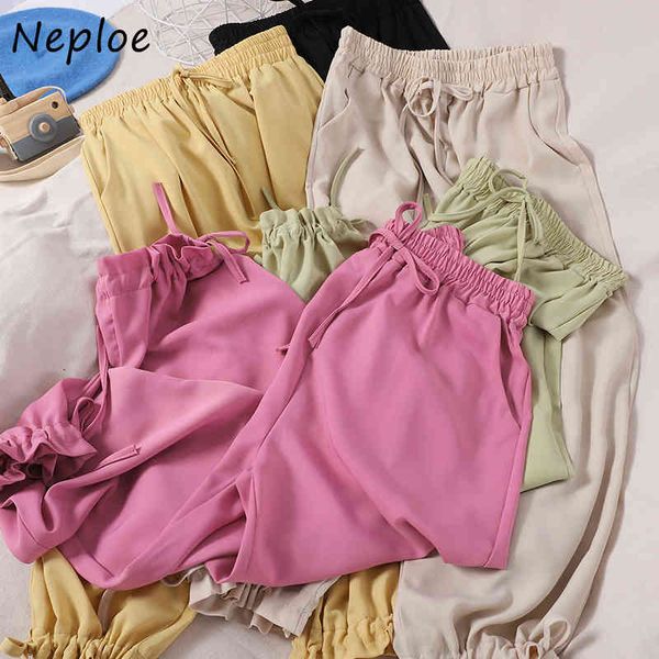 

pants women solid fashion lace up elastic waist ladies trousers summer casual beam feet straight 1e610 210430, Black;white
