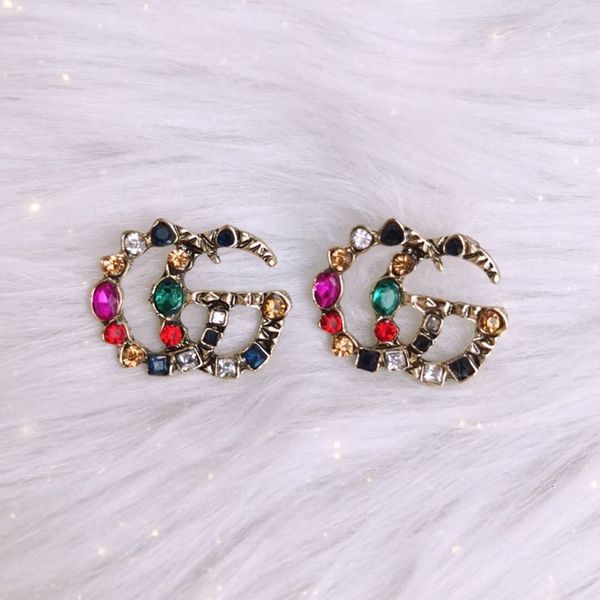 

korean 925 silver east needle gate g letter earrings palace wind color diamond earrings fashion trend baida, Golden;silver