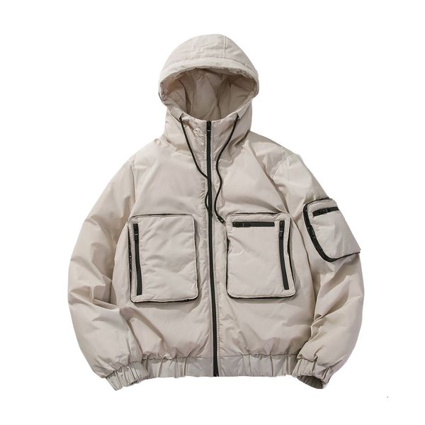 

men's leather & faux winter jacket men hooded thicken warm parka coat casual slim zipper pockets mens overcoat cotton, Black