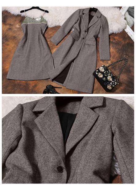 

women's two piece pants designer autumn winter women sets 2021 european tun down collar wool coat+ spaghetti strap dress suit c, White
