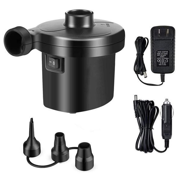 

inflatable pump electric quick air filling compressor with 3 nozzles for car mattress camping boat cushion