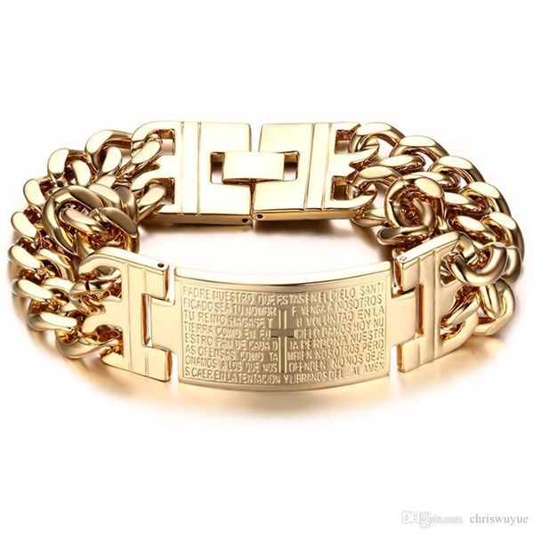 

new fashion men's 316l stainless steel bracelet gold men's scripture cross metal bracelet bangle bracelet jewelry, Black