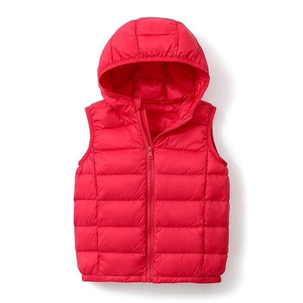 Herbst und Winter Kinder Weste Ente Daunen Warm Mit Kapuze Mantel Junge Mädchen Outwear Infant Ärmellose Jacke 90% Kind Kleidung 211203