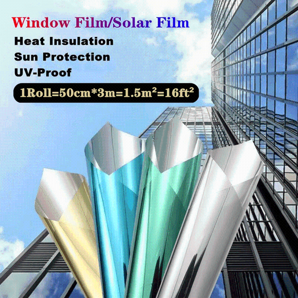 

window stickers 50cmx3m mirror film static cling reflective solar privacy heat insulation for home blue silver glass