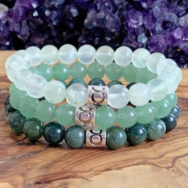

beaded, strands manyue taurus zodiac stack bracelet set women`s natural crystals yoga mala green chakra balance wrist, Black