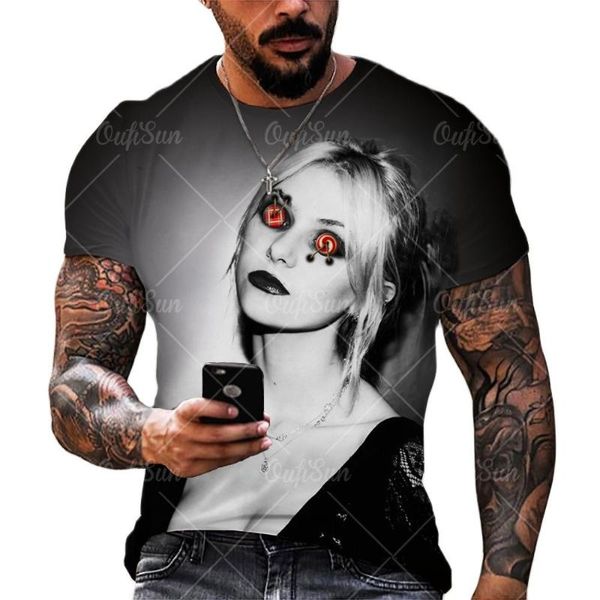 

men's t-shirts 3d printing black and white horror woman avatar pattern fashion summer casual o-neck loose oversized t shirt 6xl, White;black