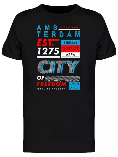 

Amsterdam City Typography Men's Tee -Image by Shutterstock, White;black