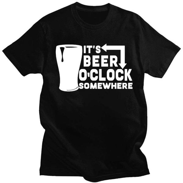 

men's t-shirts men t shirt funny beer oclock print short sleeve tee shirts cool summer clothes male round neck streetwear harajuku grap, White;black