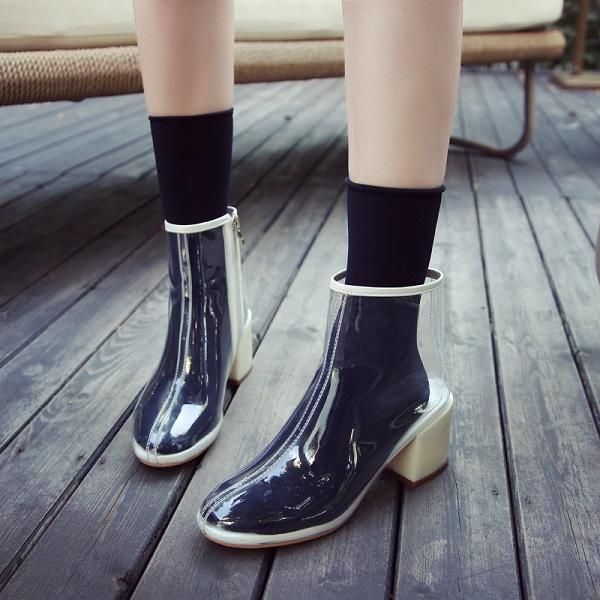 

boots 2021 fashion women's ankle with the british trend transparent women chunky spring autumn jelly shoes, Black