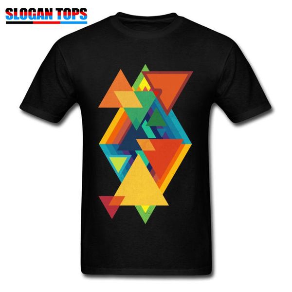 

geometric art t shirt unique men & tees crew neck clothes summer cotton fabric vintage abstract triangles collage shirts, White;black