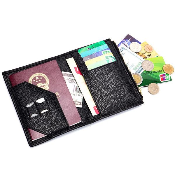 

card holders multi-functional passport bag holder male and woman leather document clip long cash case, Brown;gray
