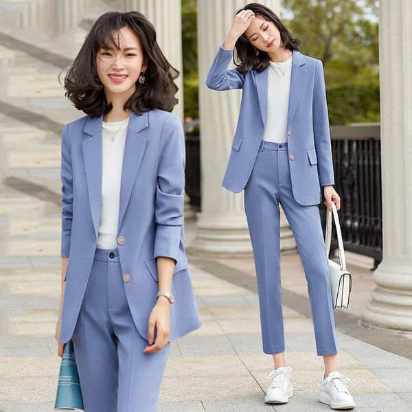 

women's two piece pants women 2021 spring autumn blazer suits female long sleeve single- breasted suit office ladies two-piece sets x17, White