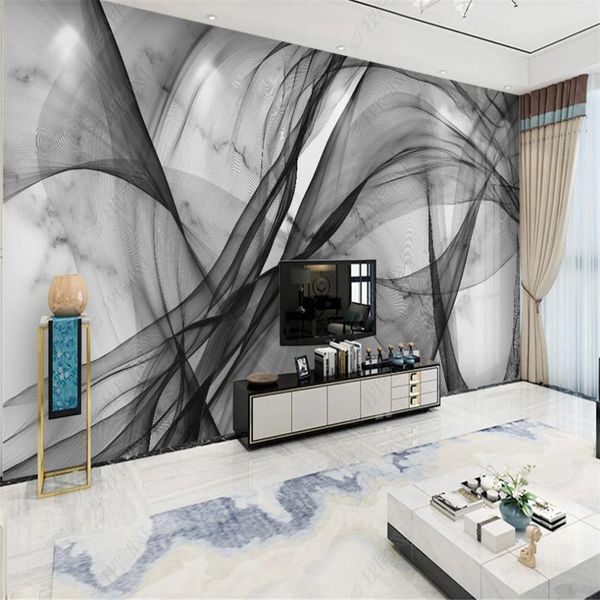 

Modern minimalist abstract line marble wallpapers landscape TV background wall, Grey