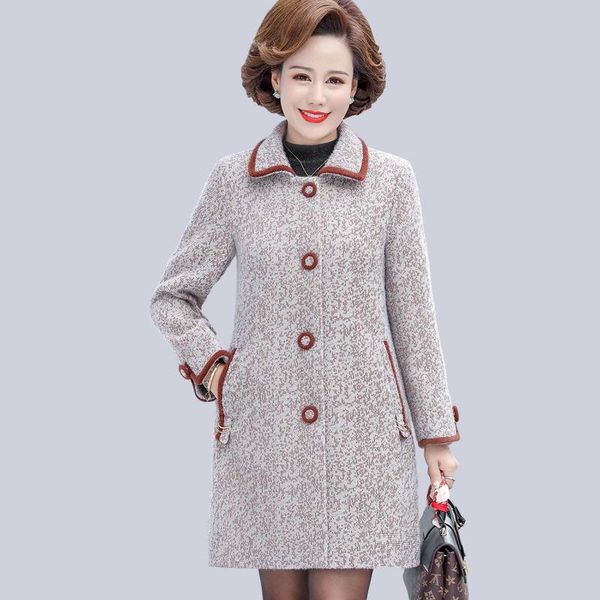 

women's wool & blends 2021 autumn and winter faux coat middle aged women long sleeve jackets female thicken warm loose plus size co, Black