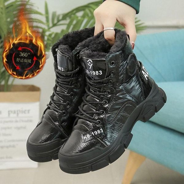 

boots women autumn plush snow warm cotton shoes non-slip ankle thick bottom winter, Black