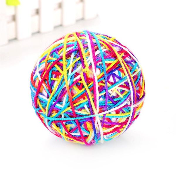 

arrival pet cat toy colorful handmade bells bouncy ball built-in catnip rainbow color interactive kitten toys
