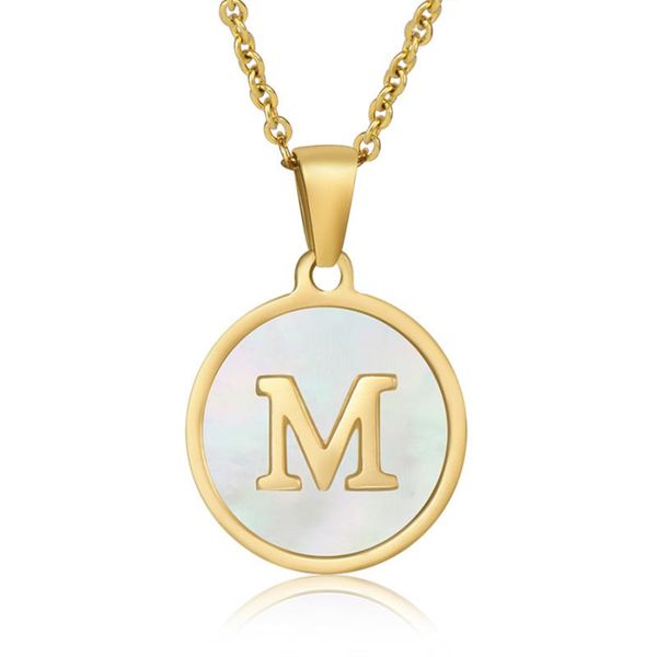 

pendant necklaces round shell stainless steel letter titanium 26 english capital necklace women, Silver
