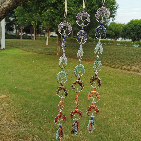 

yoga 7 chakra stones healing crystals tree of life wall hanging pendant ornament decoration for good luck reiki yoga meditation home decor, Black