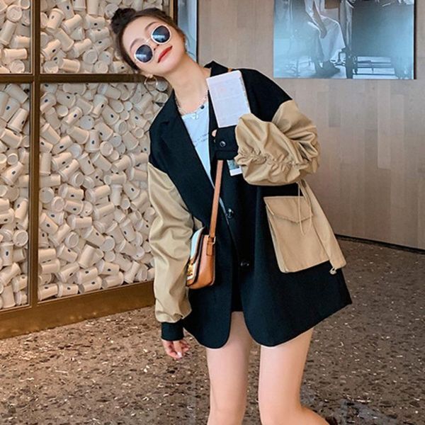 

women's suits & blazers [ewq] pocket long-sleeved blazer autumn 2021 16e1333 korea chic casual trend women lapel contrast color stitchi, White;black