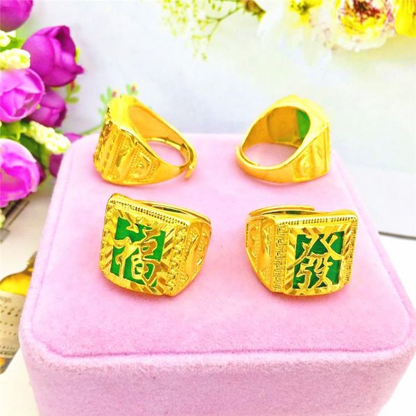 

cluster rings exquisite men's gold ring 14k yellow lucky jewelry for man husband male dragon with charms letter pattern hand, Golden;silver
