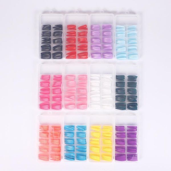 

100pcs/box false nail tip pink red green long pointed head extensions accessory fake sticker almond fashion art tools1, Red;gold