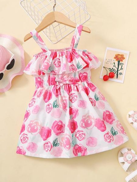 

toddler girls floral print ruffle trim bow front cami dress she, Red;yellow