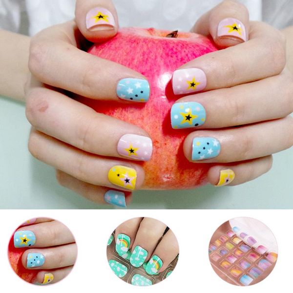 

false nails 24pcschildren nail eye-catching funny artificial finger press on self-adhesive decor full cover fake, Red;gold