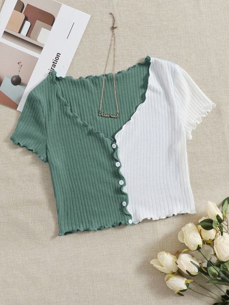 

two tone lettuce trim tee p8t1#, White