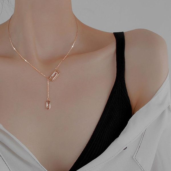 

chains ihues 925 sterling silver ladies paperclip necklace fashion geometric clavicle chain jewelry gift