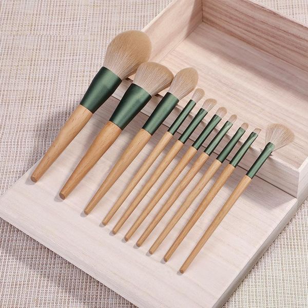 

makeup brushes 10pcs/set wood set powder sculpting highlighter make up brush kit eyebrow eyeshadow detail crease concealer