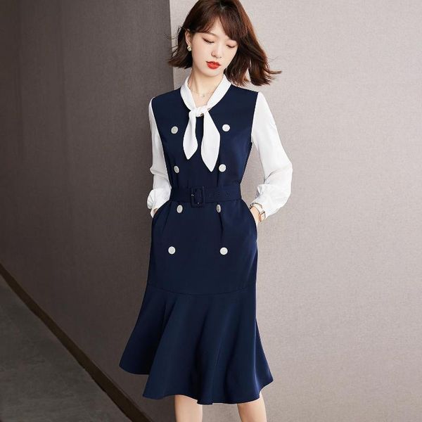 

casual dresses long sleeved bow midi korean fashion kawaii women's elegant autumn for women 2021 female clothing sukienka, Black;gray
