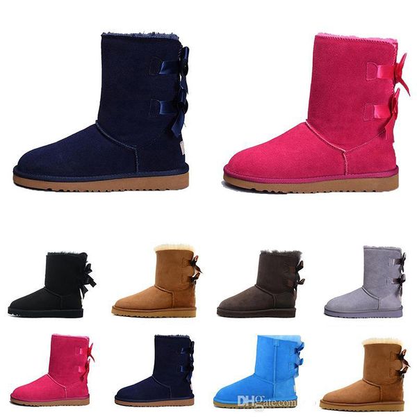 

new 2022 women' bailey 2 bows boots classic winter women snow boots fuchsia winter cotton shoes warm shoes eur36-42, Black;grey